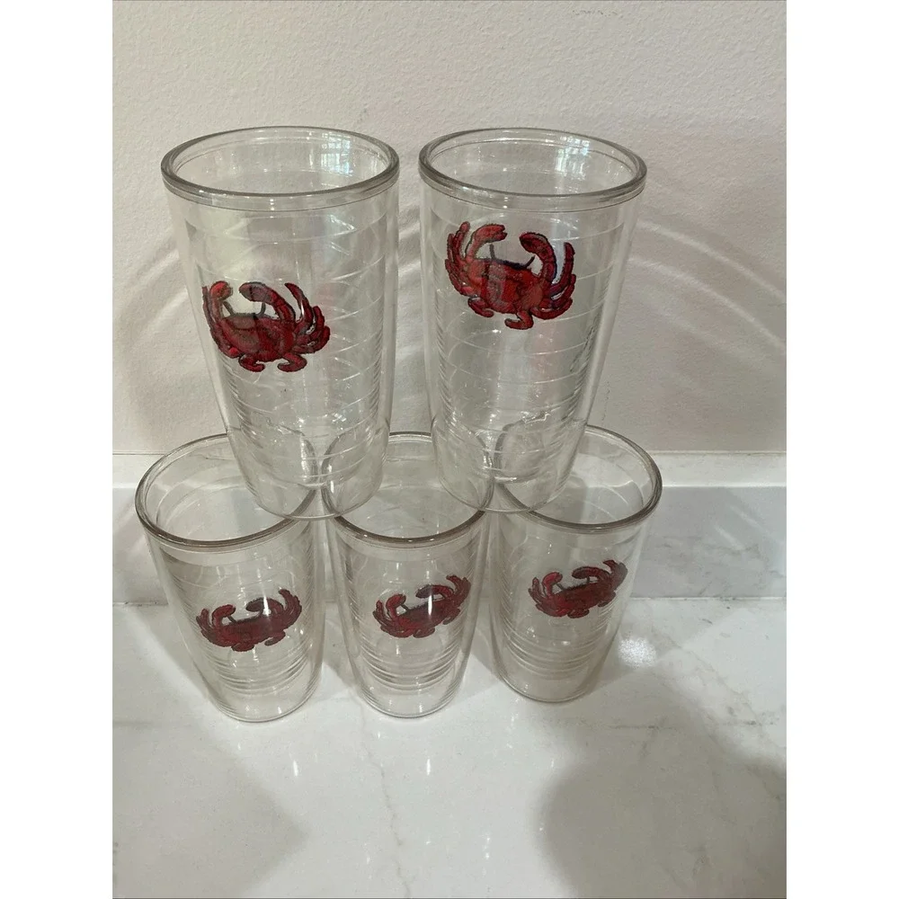 Tervis 16 oz Tumblers Lot of 5 Embroidered Red Crab Insulated Beach Lakehouse